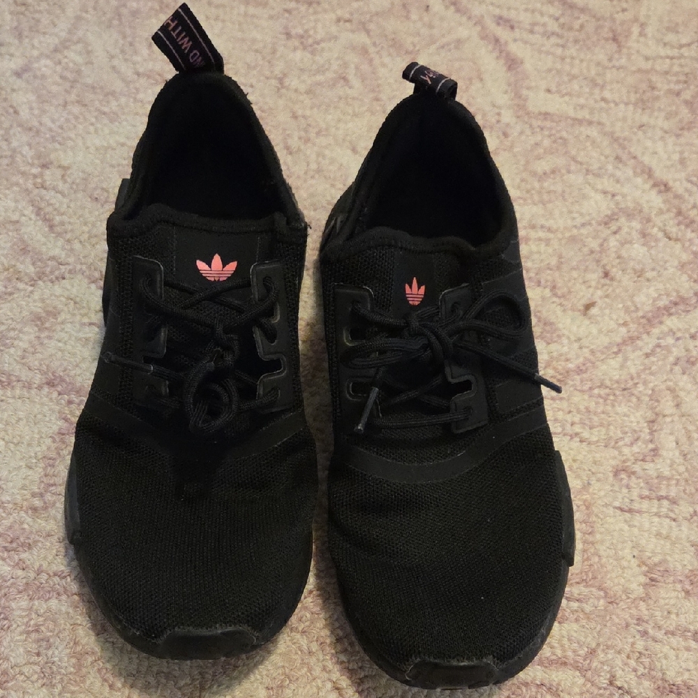 Adidas Black Sneakers with Pink Accents